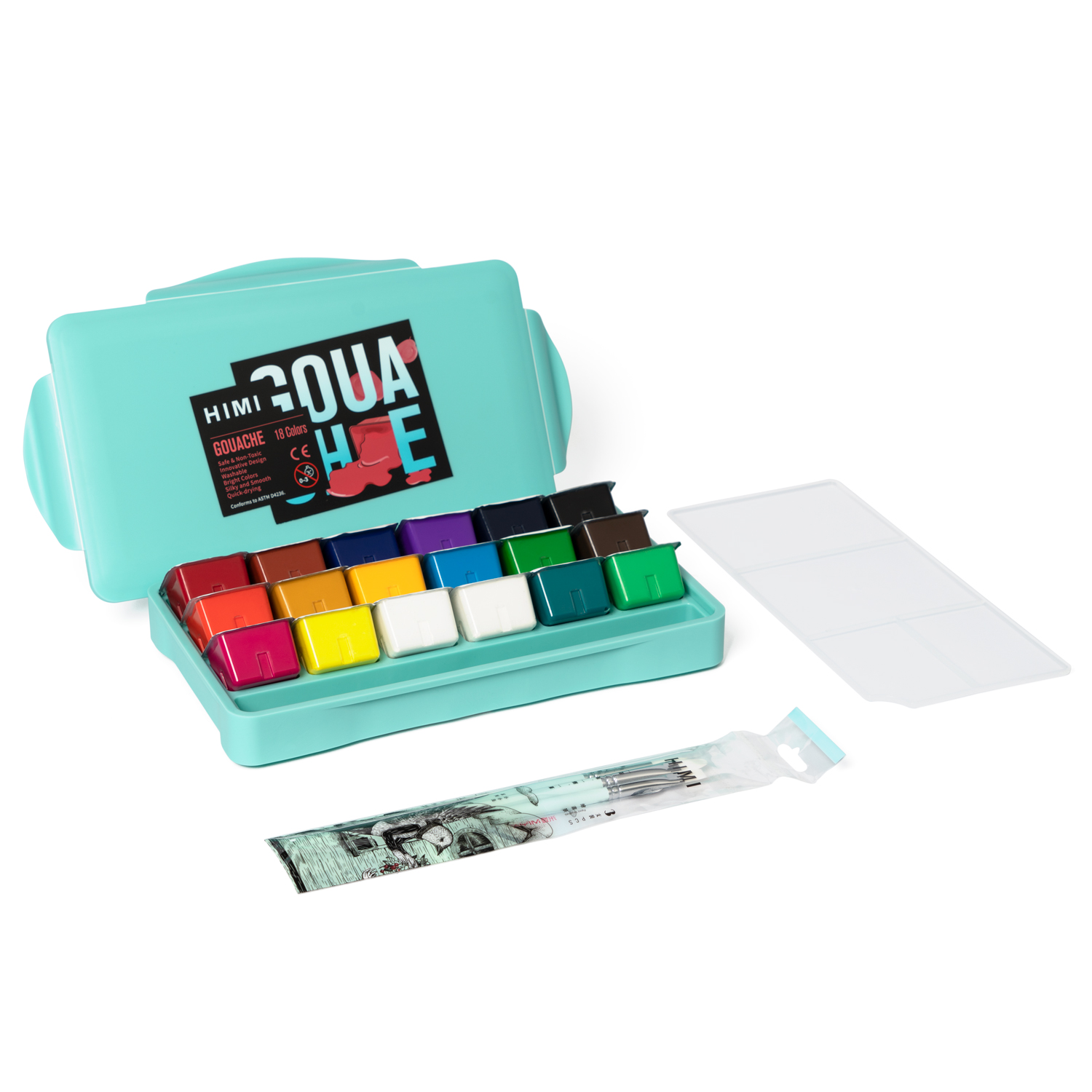 Himi Miya Gouache – Set 18 colores x 30ml/pieza Jelly Cup Verde + 3  Pinceles – Partte